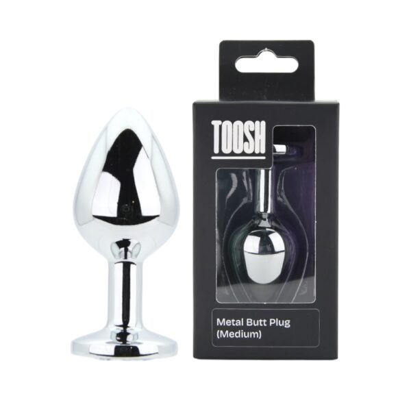 Toosh Silver Metal Butt Plug Medium Clear Stone - Image 10
