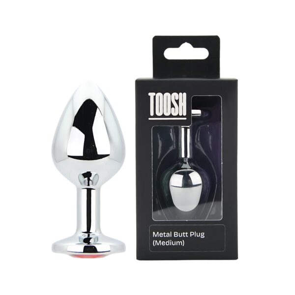 Toosh Silver Metal Butt Plug Medium Red Stone - Image 12