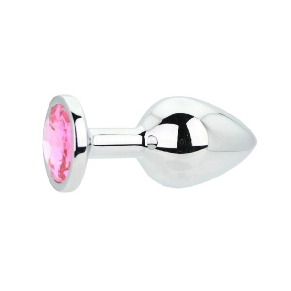 Toosh Silver Metal Butt Plug Medium Pink Stone - Image 4