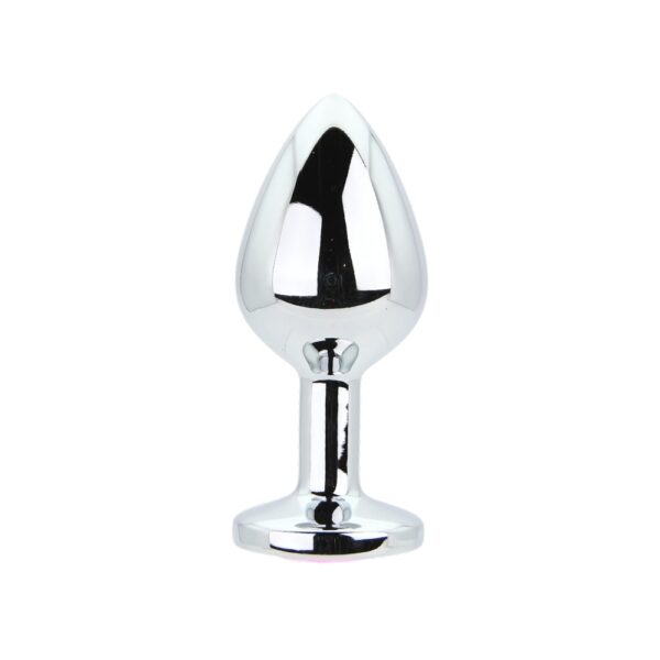 Toosh Silver Metal Butt Plug Medium Pink Stone