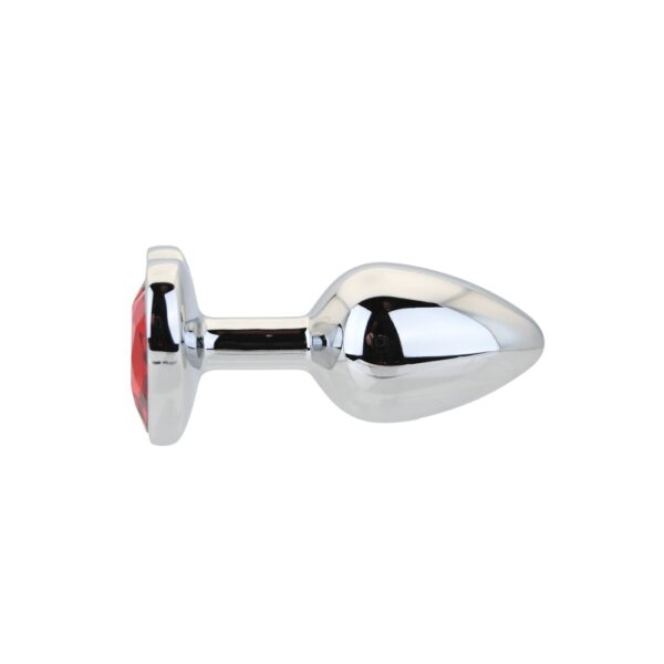 Toosh Heart Shaped Silver Butt Plug with Red Stone Small - Image 3