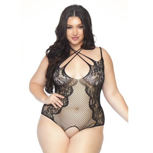 Leg Avenue Plus Size Net and Lace Crotchless Body