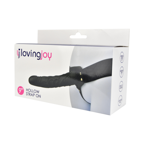 n11681-loving-joy-8-inch-hollow-strap-on-black-pkg-1 Loving Joy 9 Inch Hollow Strap On Black