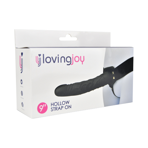 n11681-loving-joy-8-inch-hollow-strap-on-black-pkg-2 Loving Joy 9 Inch Hollow Strap On Black