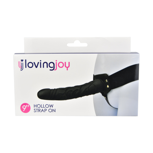 n11681-loving-joy-8-inch-hollow-strap-on-black-pkg Loving Joy 9 Inch Hollow Strap On Black
