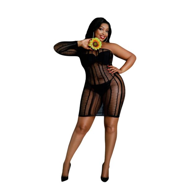 n12131-moonlight-black-stripe-minidress-plus-size-1 Moonlight Black Stripe Mini Dress Plus Size