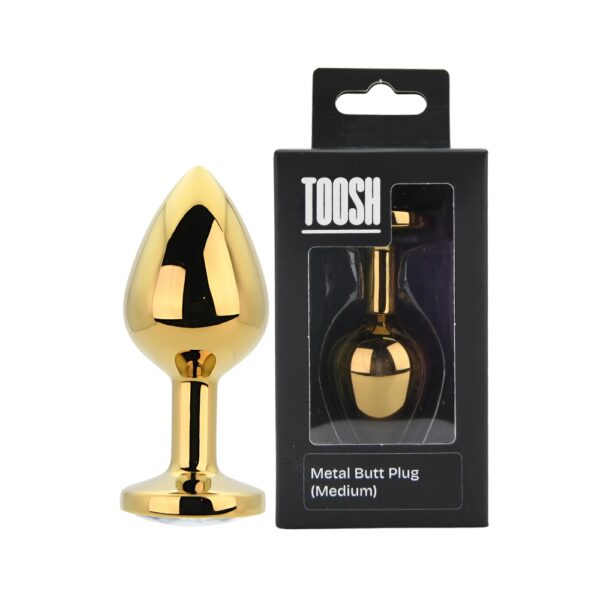 n12818-toosh-gold-metal-butt-plug-medium-clear-stone-pkg-duo Toosh Gold Metal Butt Plug Medium Clear Stone