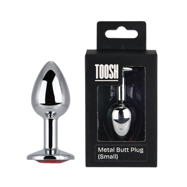 n12820-toosh-silver-metal-butt-plug-small-red-stone-both Toosh Silver Metal Butt Plug Small Red Stone