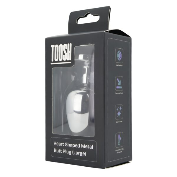 Toosh Heart Shaped Silver Butt Plug with Red Stone Large