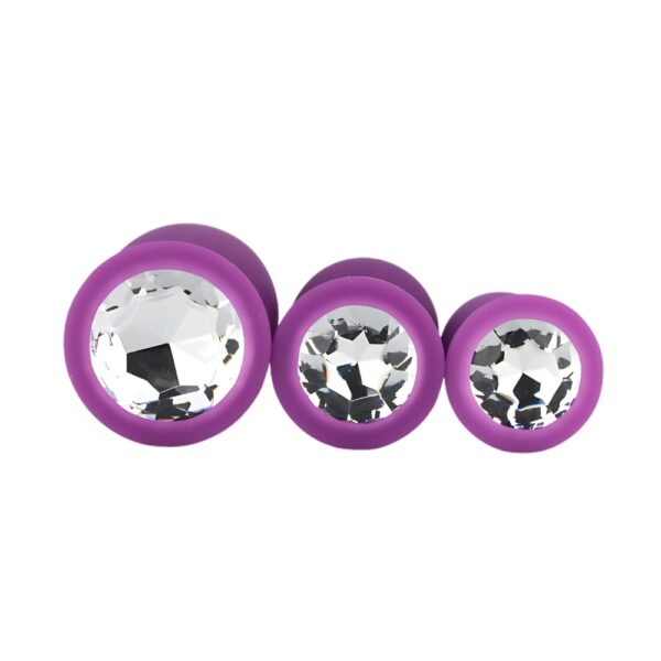 Toosh Silicone Butt Plug Purple Set of 3 Clear Stone