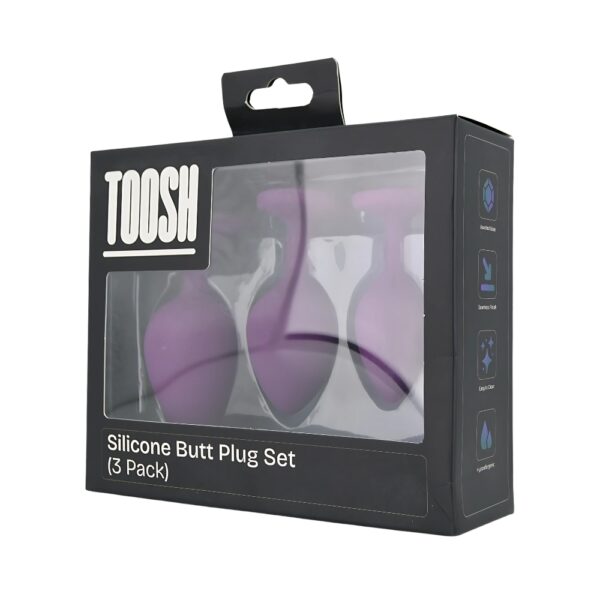 Toosh Silicone Butt Plug Purple Set of 3 Clear Stone