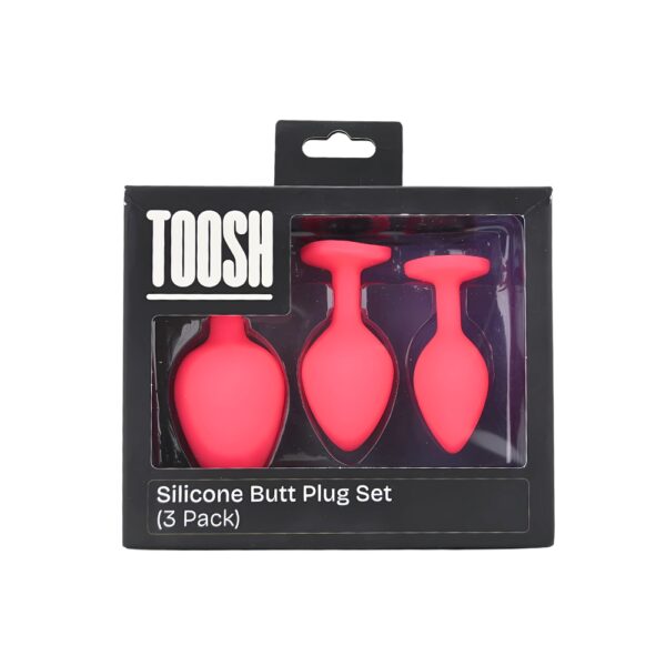 Toosh Silicone Butt Plug Pink Set of 3 Clear Stone