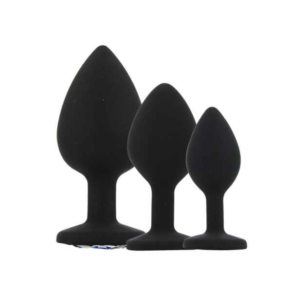 Toosh Silicone Butt Plug Black Set of 3 Clear Stone