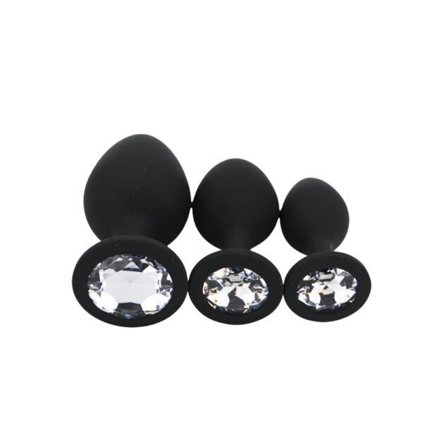 Toosh Silicone Butt Plug Black Set of 3 Clear Stone