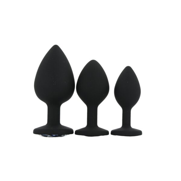 Toosh Silicone Butt Plug Black Set of 3 Clear Stone