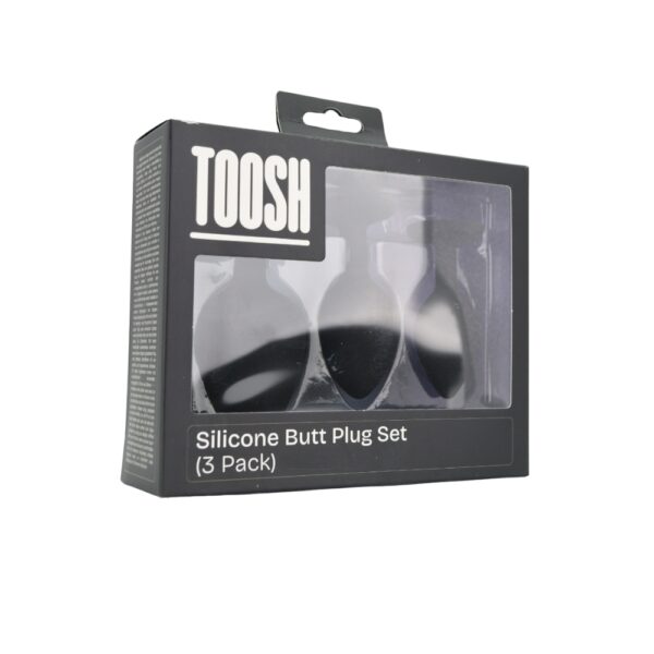 Toosh Silicone Butt Plug Black Set of 3 Clear Stone
