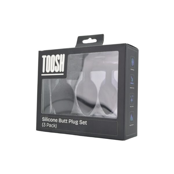Toosh Silicone Butt Plug Black Set of 3 Clear Stone